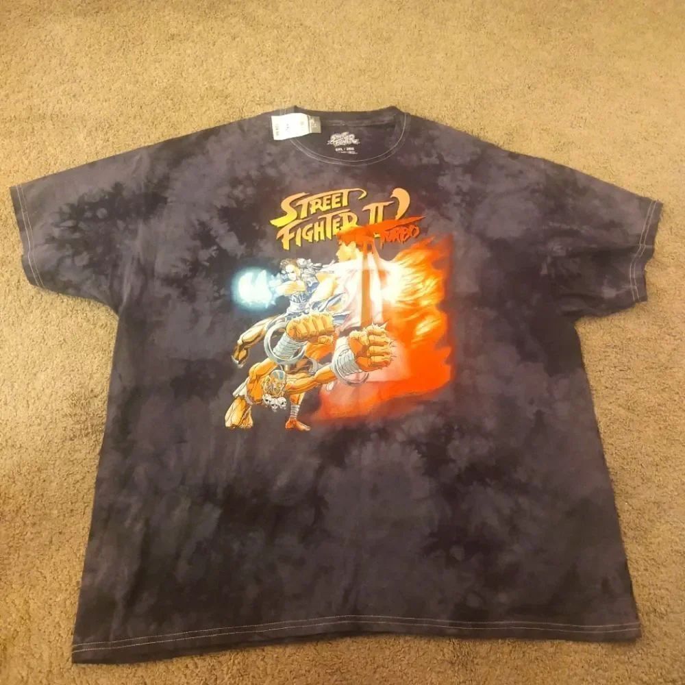 Street Fighter II Men's Tie Dye Graphic T-Shirt Black/Gray Size XXL BRAND NEW